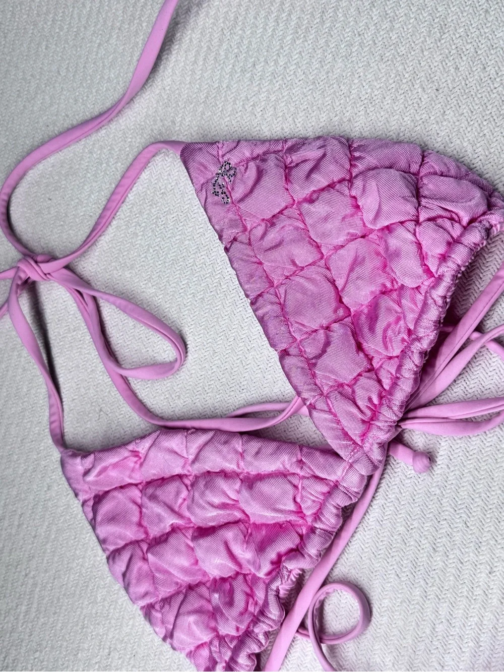 Frankie’s Bikinis Tia Eyelet Pink Puff Set Rhinestones Swim 2 Piece Small